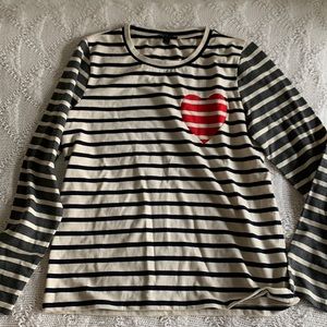 J.Crew Inset Heart Stripe Long sleeve Top! 100% Cotton, NEW